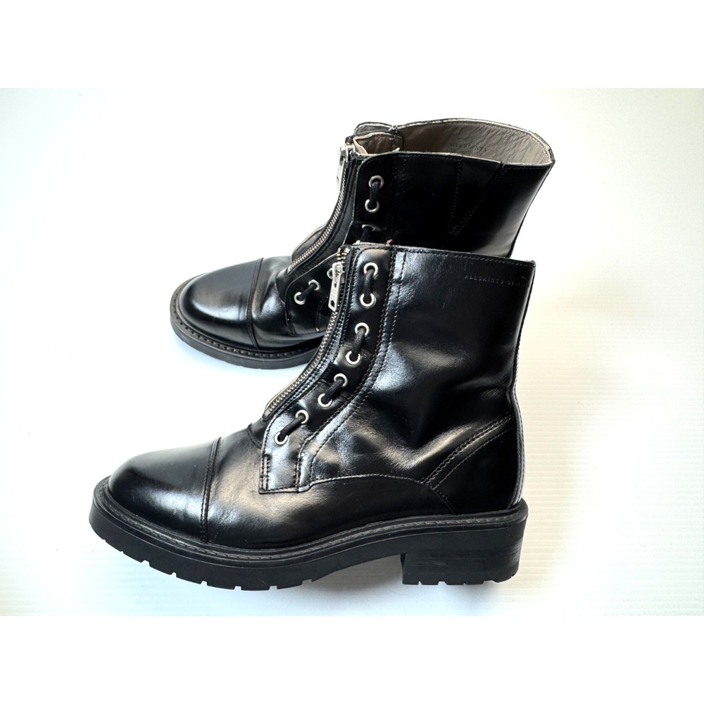 AllSaints Alaria Boots‎ Women 9 EUC Leather Moto Combat Military Chunky Ankle